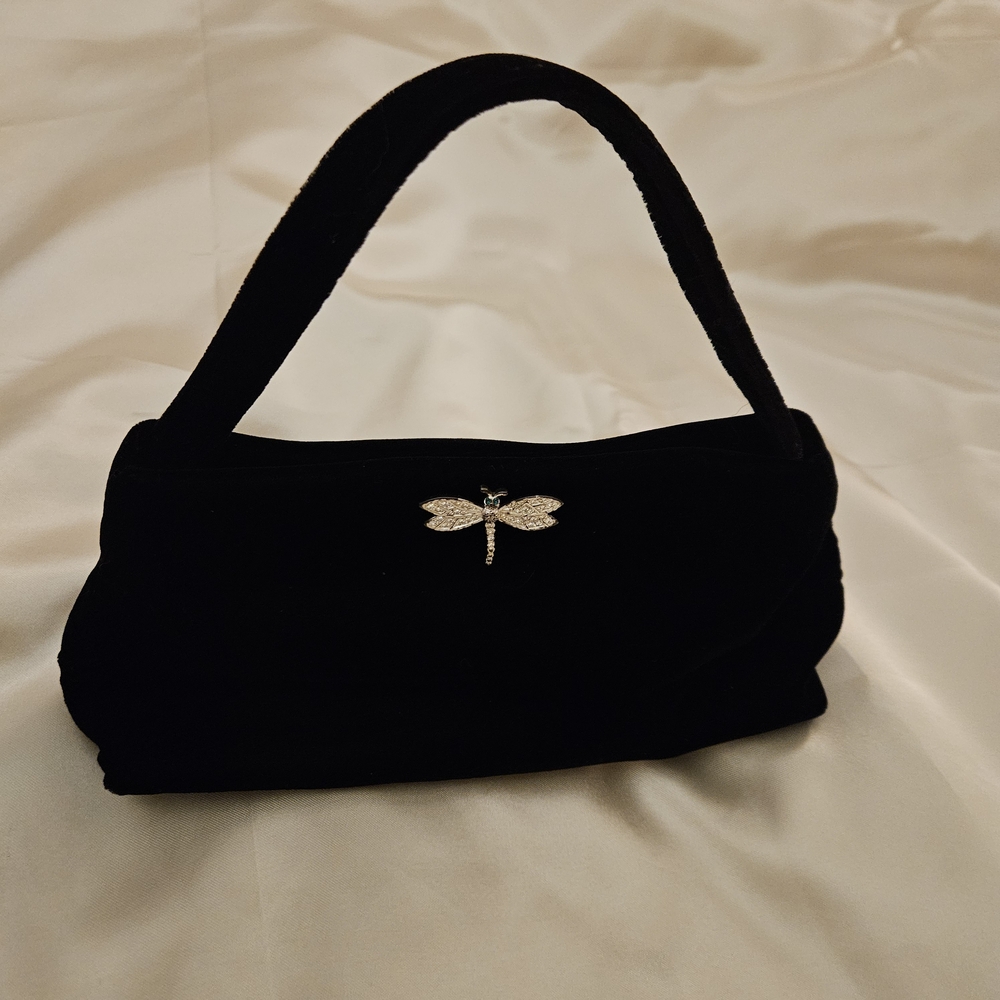 Carolee Black Velvet Clutch with Silver Dragonfly - Picture 3 of 9